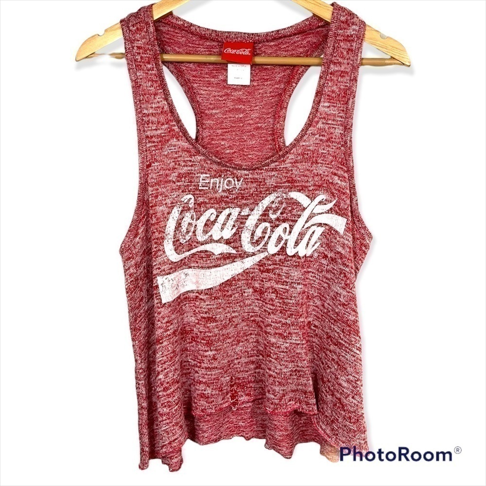 4 for $20 SALE! Coca Cola Distressed Cropped Racer Back Tank, Red/White, XL
